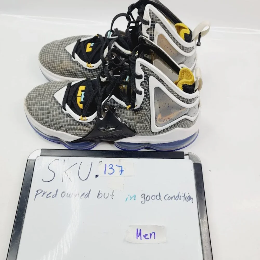 Nike Men's Gray Whtie Lebron 19 Swish Lace Up Athletic Basketball Shoes Size 9.5